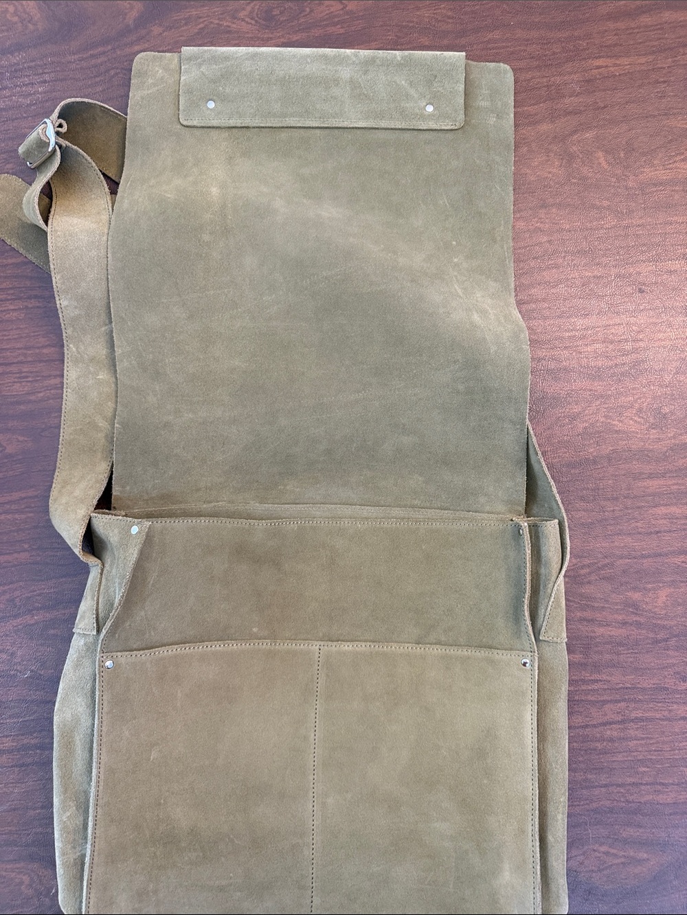 Vintage Banana Republic Olive Green Suede Messenger Bag - Picture 6 of 13